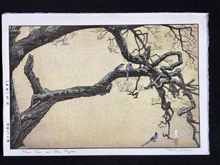 Toshi Yoshida (1911 - 1995): Plum Tree And Blue Magpie: Artist/Title: Toshi Yoshida (1911 - 1995): Plum Tree And Blue Magpie Medium: Woodblock Print Dimensions: The print image measures 11.1 X 15.9 inches plus margins Condition: The print is in excellent,