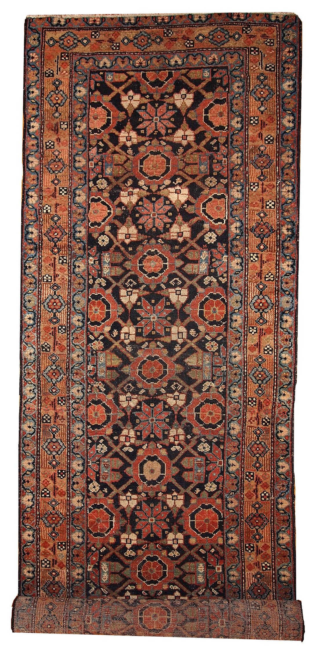 Handmade antique Persian Hamadan runner 3' x 13' ( 91cm x 396cm ) 1900s (1 of 12)