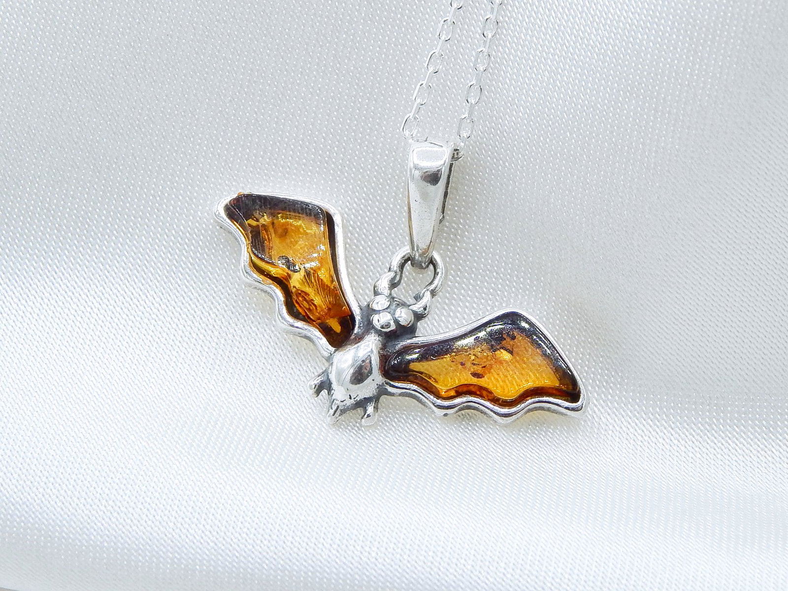 Natural Baltic Amber "Happy Bat" Choker Necklace in .925 Silver (1 of 4)