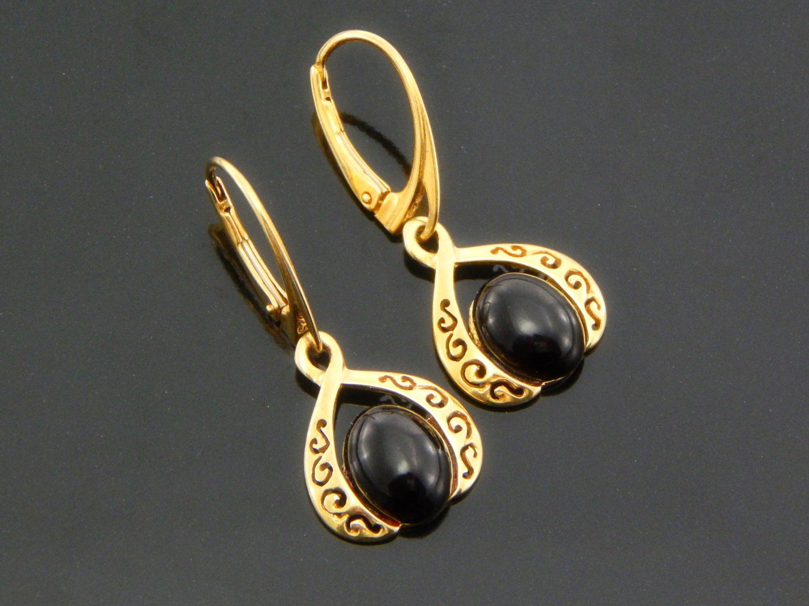 Natural Baltic Cherry Amber Gold Plated Victorian Earrings (1 of 6)