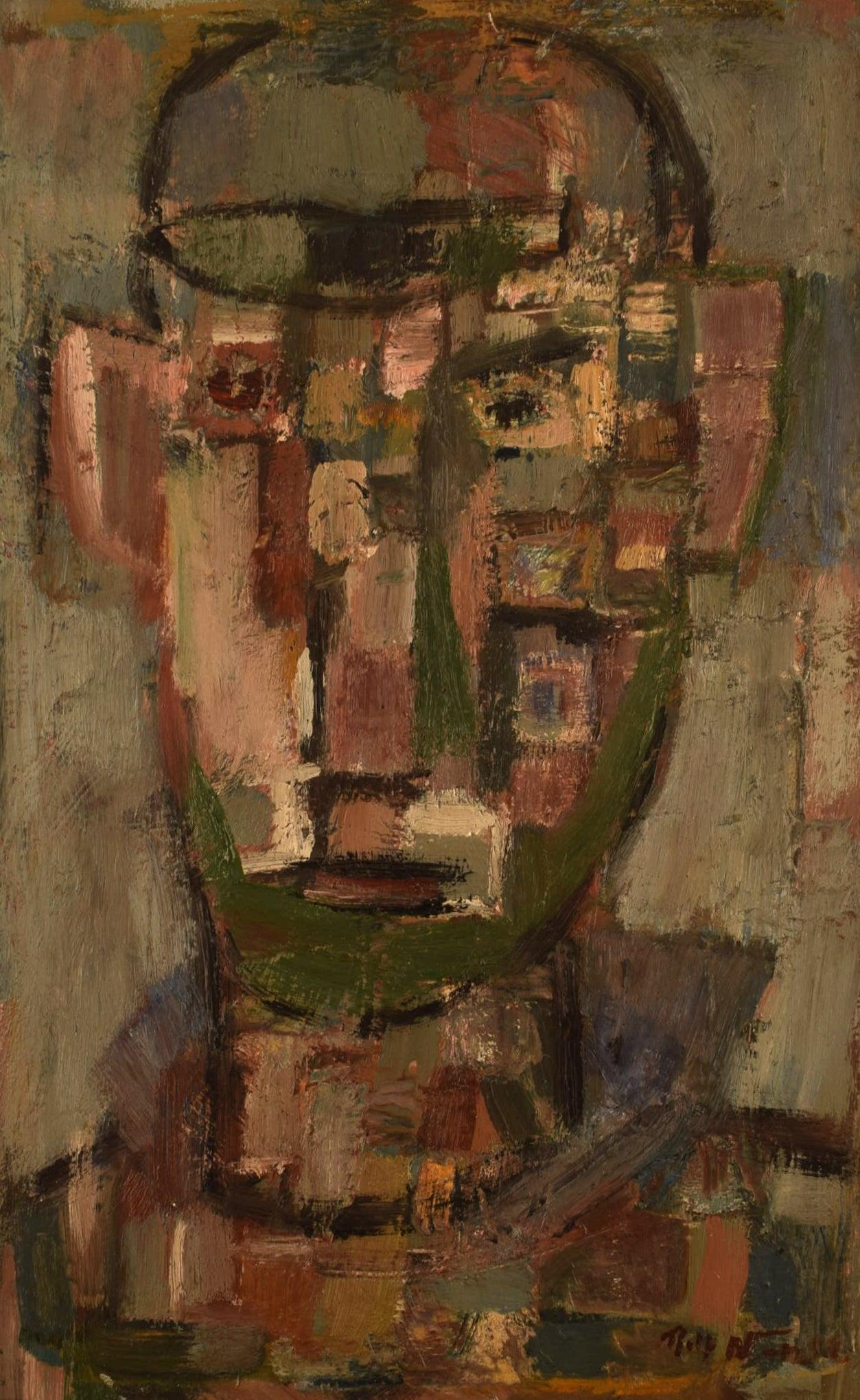 Rolf Norrman (1921-1964), listed Swedish artist. Oil on board. Cubist portrait of man. Mid-20th (1 of 6)