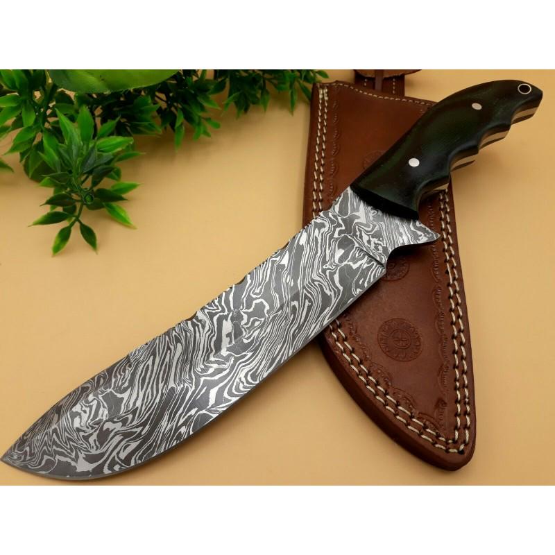 Hiking hunting damascus steel knife survival micarta: Knife "Victoria" Made and shipped from the USA. Fast delivery! • Blade - damask steel • Handle – micarta • Scabbard - leather (included) • Blade hardness – 58-60 HR