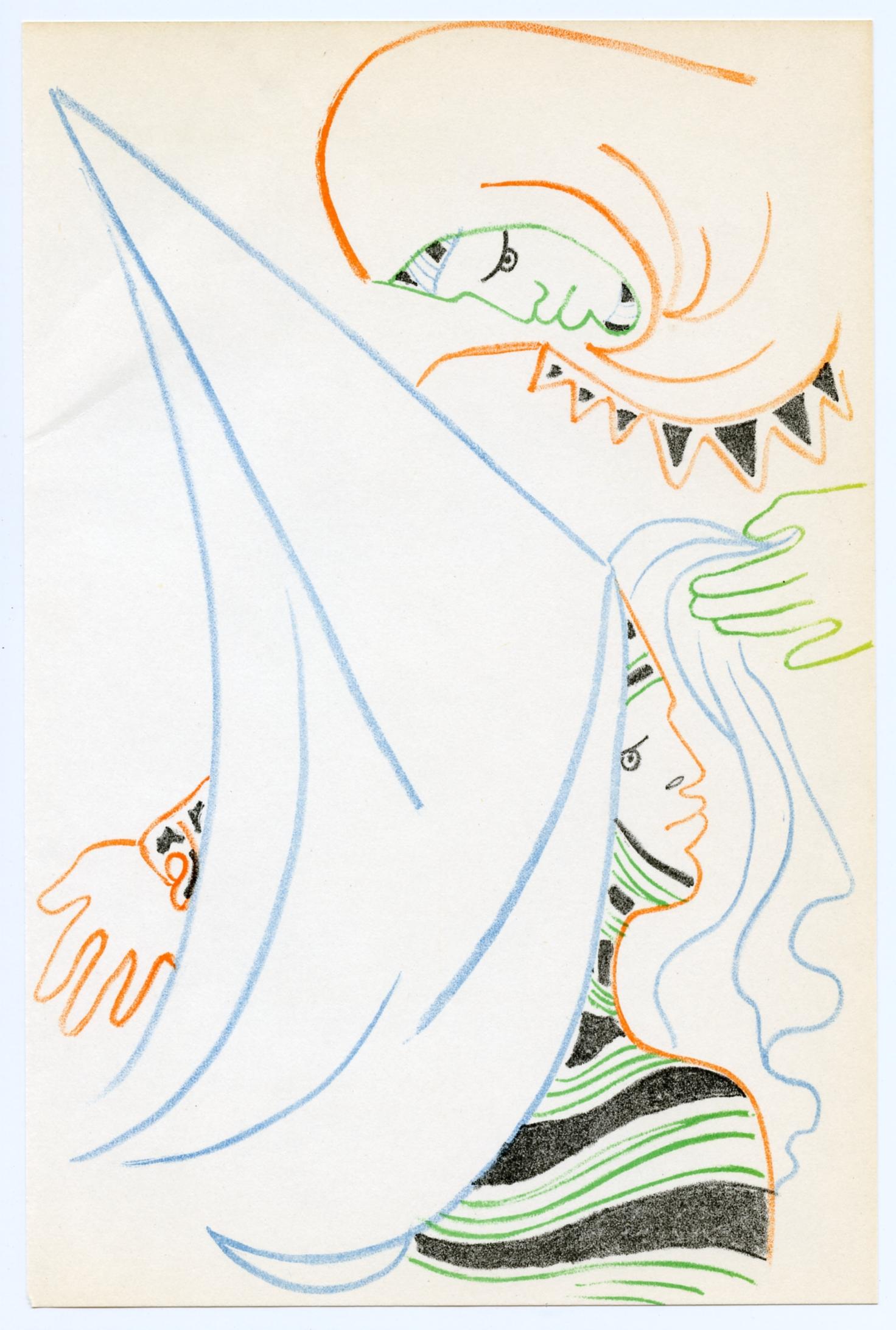 Jean Cocteau original lithograph | Renaud et Armide: Medium: original lithograph. Printed in Paris in 1957 by Mourlot Freres. Size: 9 x 5 7/8 inches (225 x 148 mm). Artist, novelist, poet, playwright and film director Jean Cocteau executed this original