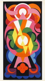 Auguste Herbin serigraph, 1955: Medium: serigraph (after the painting). Printed in Basel, Switzerland in 1955 for a rare catalogue by Leon Degand that was issued in an edition of 650. Printed on smooth wove paper, the image size is