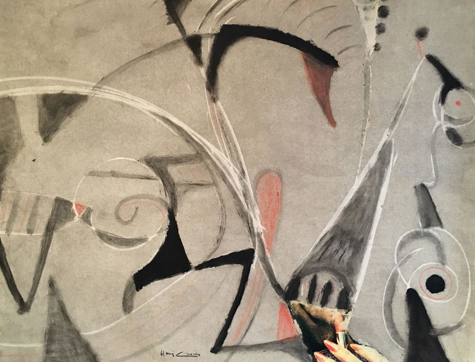 Grey Abstract, Surrealist Original Oil Painting, Signed C.1950s (1 of 8)