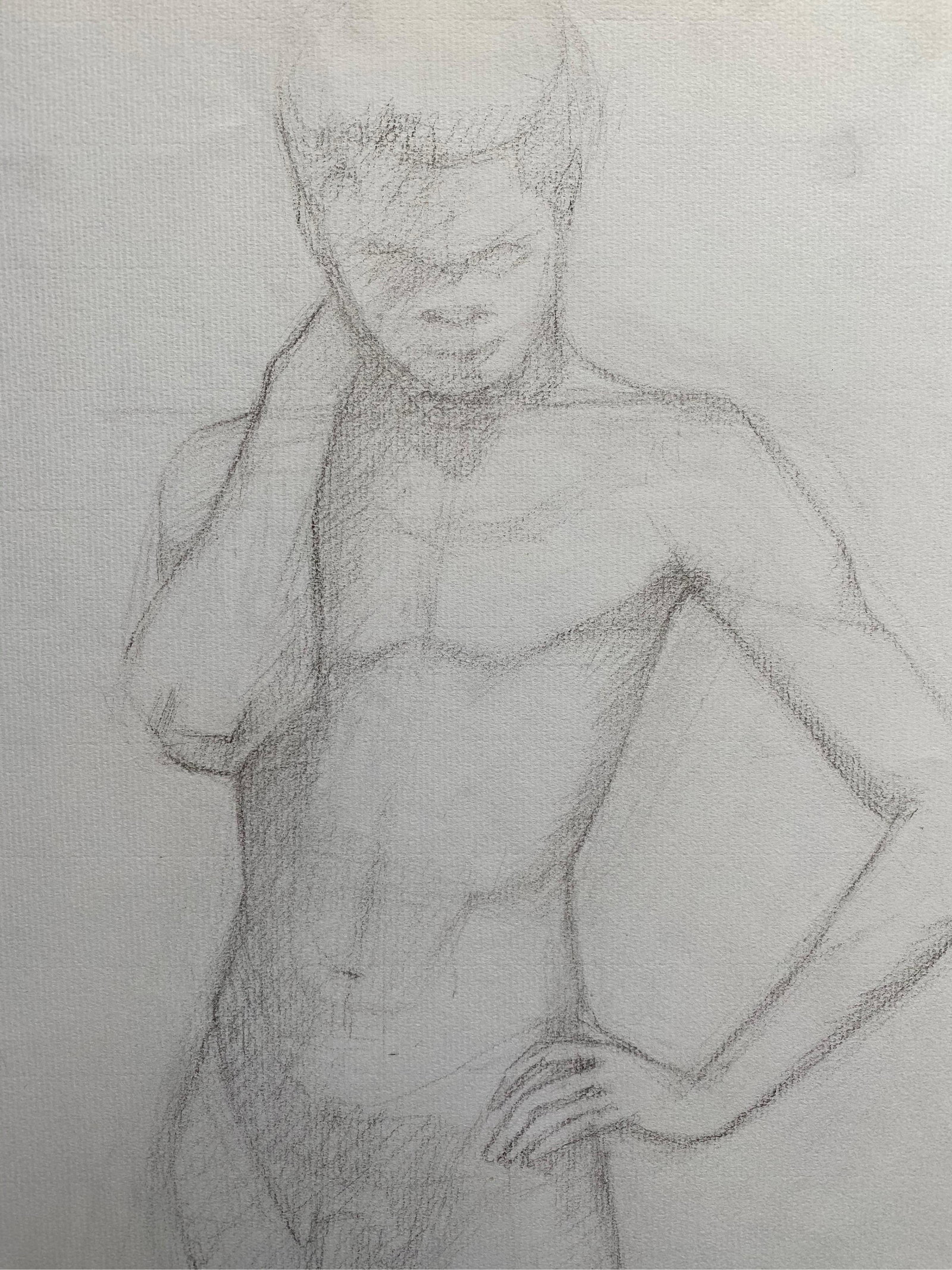 Mid 20th Century French Charcoal Drawing - Portrait of a Standing Nude Man c. 1950's: The Portrait by Geneviève Zondervan (French 1922-2013) pencil/ charcoal on thick paper, unframed paper size: 25 x 19 inches Beautifully decorative, mid 20th century French original drawing by the