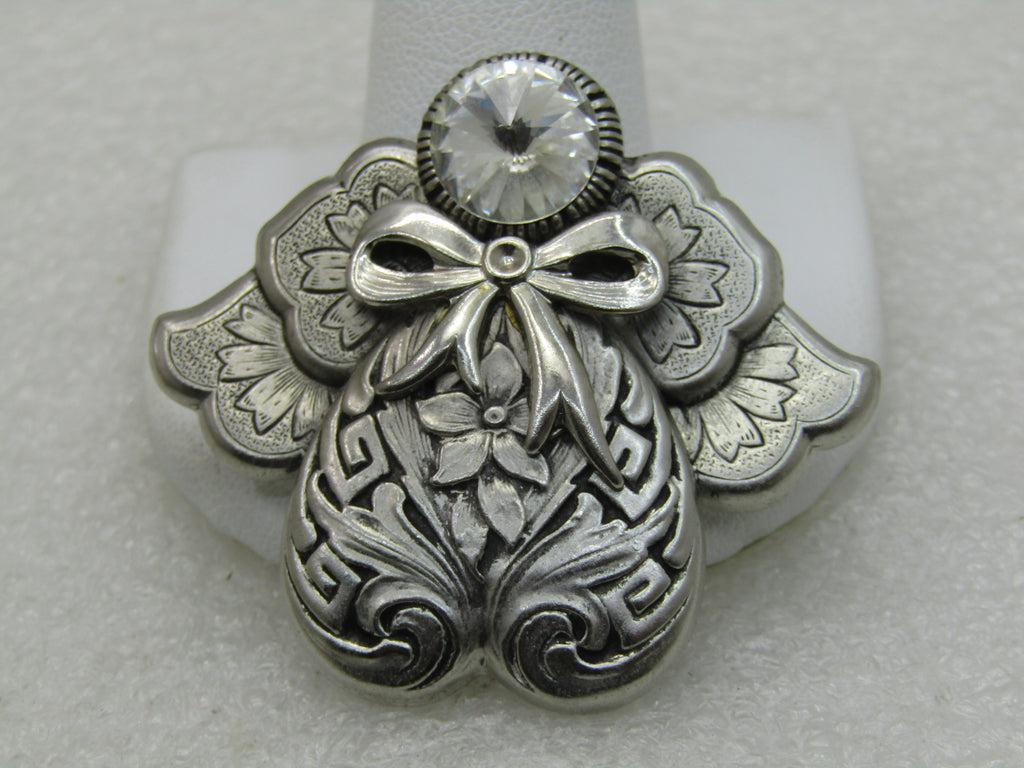 Vintage Angel Brooch, Hand Signed Jane, Hearts & Flowers 1.75" (1 of 5)