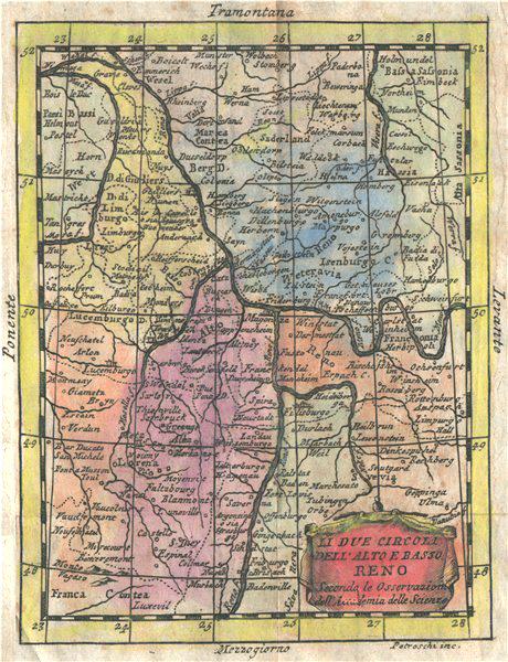 Li due Circoli Dell' Alto e Basso Reno'. Rhine valley. BUFFIER 1775 old map (1 of 2)