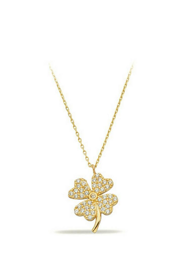 14K Gold Lucky Four Leaf Clover Necklace. Mini Clover Necklace. Clover Pendant Jewelry. Lucky flower (1 of 2)