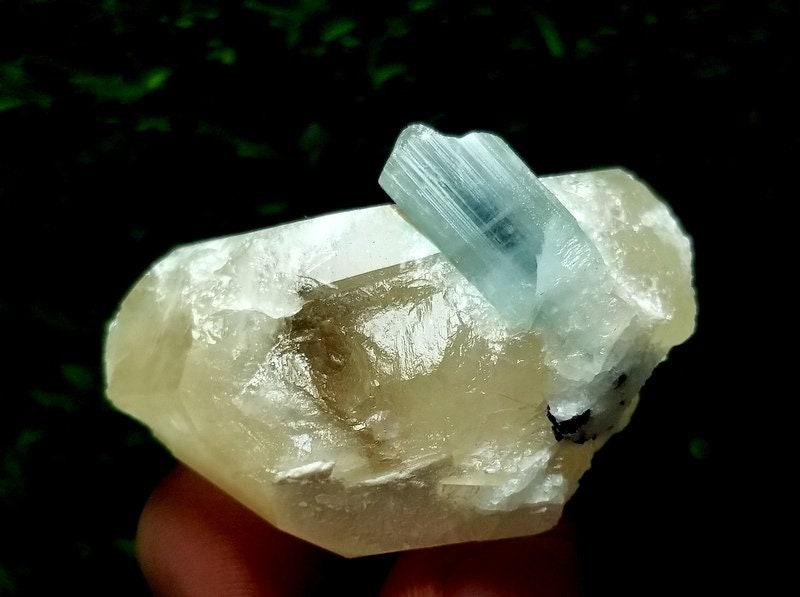33 Grams Lovely Natural Blue Tourmaline Crystal With Smokey Quartz Specimen From Pech Afghanistan (1 of 6)