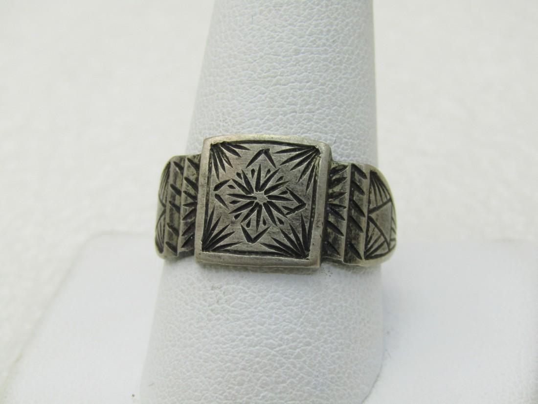Vintage Sterling Silver Engraved Unisex Ring, Sz. 11, , 11.5mm wide (1 of 7)