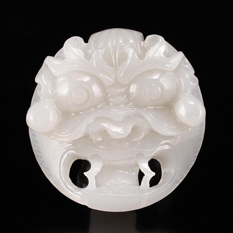 Chinese White Hetian Jade Beast Face Belt Buckle w Certificate (1 of 8)