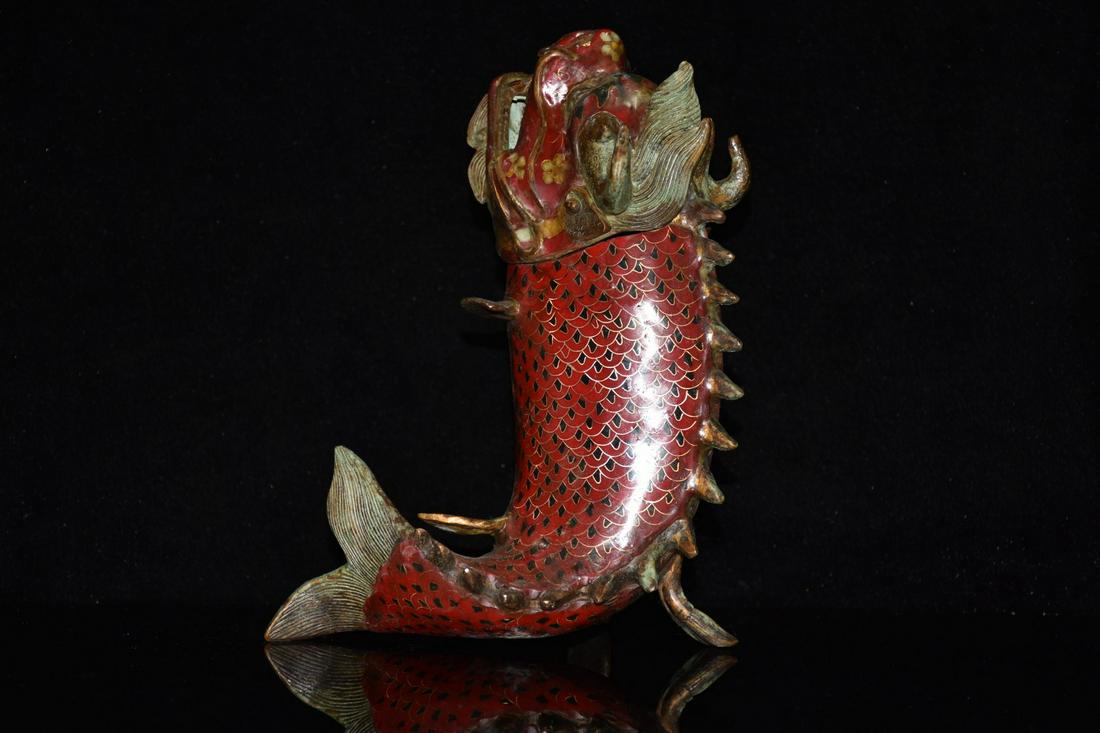 Red Copper Cloisonne Dragon Fish Shape Incense Burner (1 of 9)