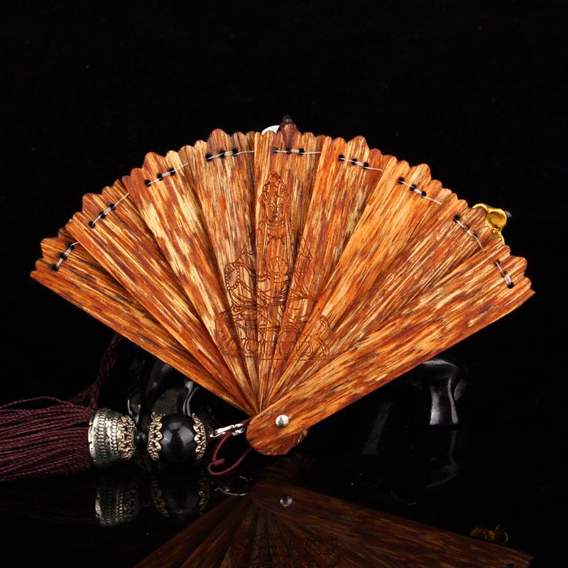Exquisite Chinese Chenxiang Wood Kwan-yin Design Fan (1 of 5)