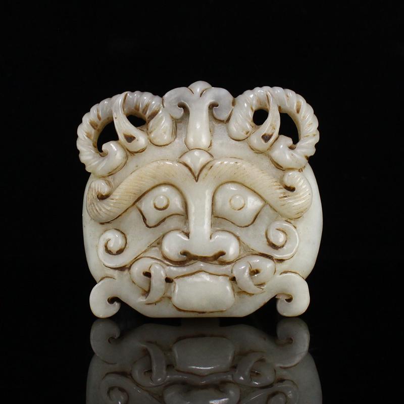 Vintage Chinese Hetian Jade Beast Face Belt Buckle (1 of 6)