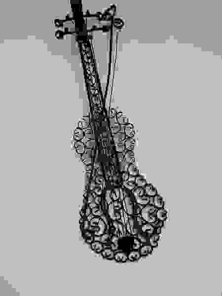Vintage Black Wrought Iron Wall Art Hanging Violin Guitar Fiddle Band