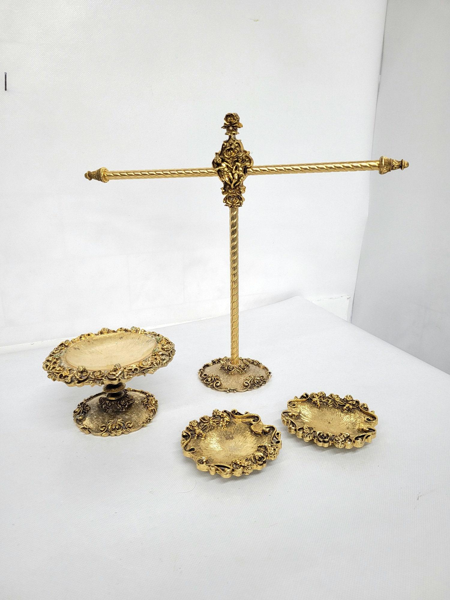 Vintage Towel Bar Holder Soap Dish Ashtray ring tray Hollywood Regency Brass Gold Black Antique Mid (1 of 10)