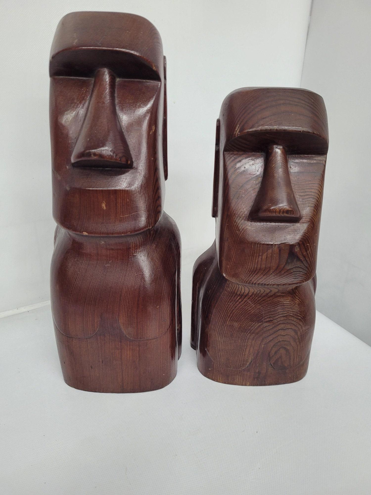 Vintage Tiki Bookends Totem Pole Wood Jungle Room Bar Retro Home Decor Art (1 of 8)