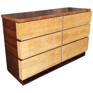 Eliel Saarinen Inspired Streamline Moderne 6-Drawer Dresser: Details Dimensions Height: 33 in (83.82 cm)Width: 54 in (137.16 cm)Depth: 19 in (48.26 cm) Style Streamlined Moderne (Of the Period) Materials and Techniques Mahogany Place of Origin United States Per