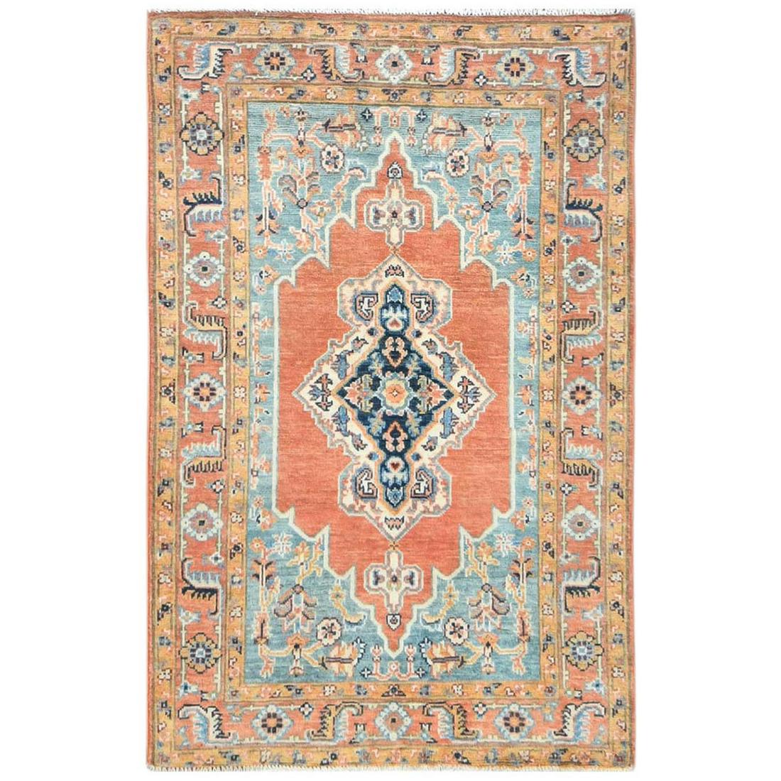 Orange Hand Knotted, Afghan Peshawar Wool with Bakshaish Design Rug (1 of 7)