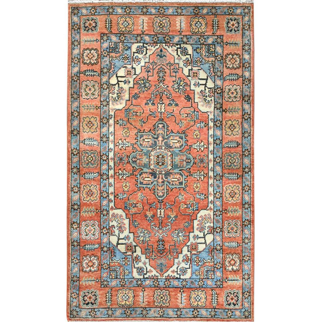 Brick Red, Dense Weave Pure Wool, Hand Knotted Serapi Heriz Rug (1 of 7)