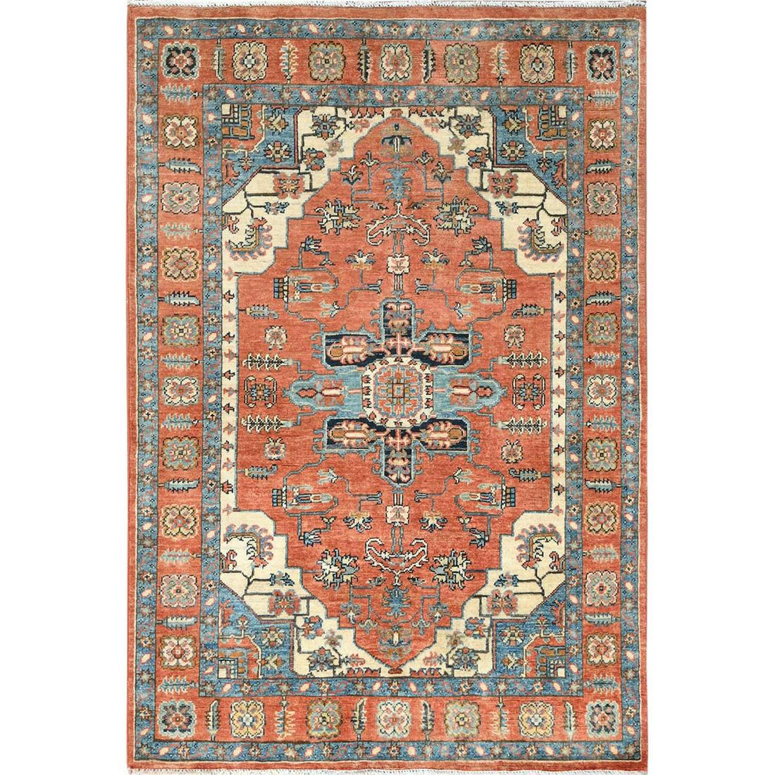 Coral Red, Extra Soft Wool Hand Knotted, Serapi Heriz Design Rug (1 of 7)
