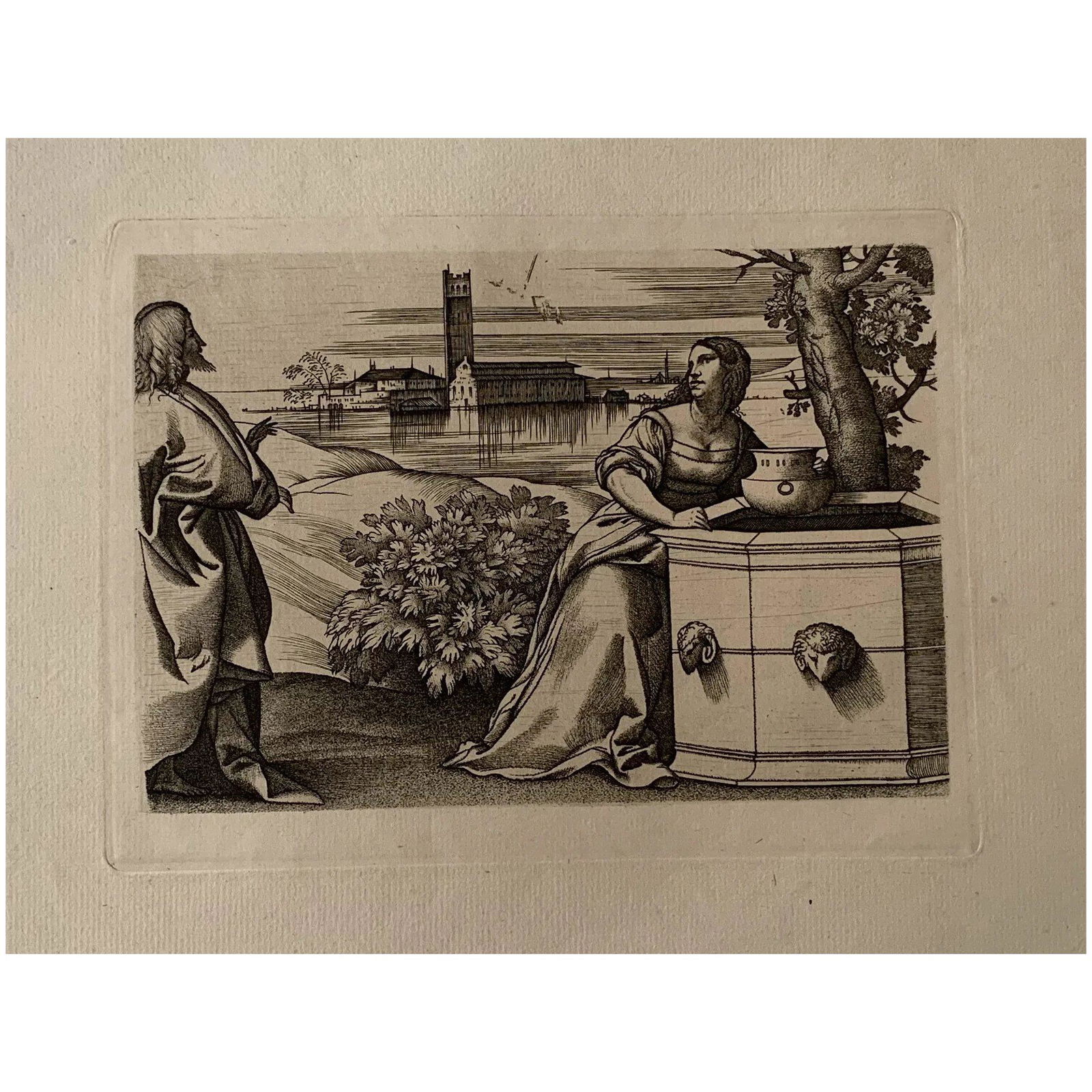 Christ And The Samaritan Woman - Amand Durand heliogravure c.1870: Christ And The Samaritan Woman. Engraver: Amand-Durand (1831-1905). Artist: after a pating by Giulio Campagnola (Italian, Padua ca. 1482–ca. 1515/18 Venice) Artist: Design attributed to Giorgion