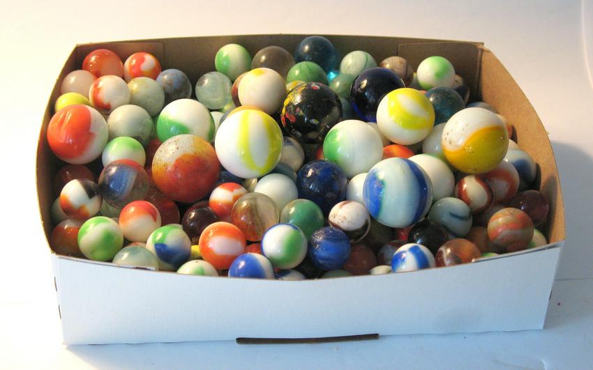 Group of vintage glass marbles.: Title: Group of vintage glass marbles. Circa: 1950's Dimension: Mostly regular size Additional Information: Nice group of over 200 vintage glass marbles in good original condition, some are over sized
