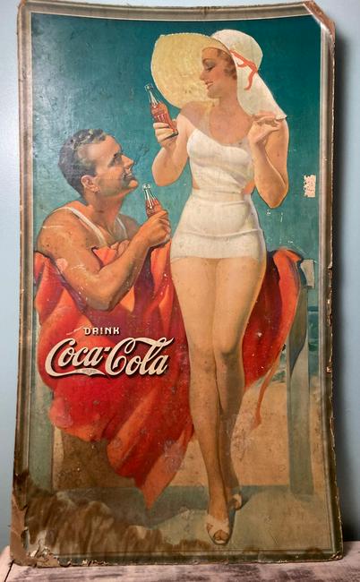1940-50'S Drink COCA COLA Advertising Sign Bathing Beauty 50 x 28 (1 of 7)