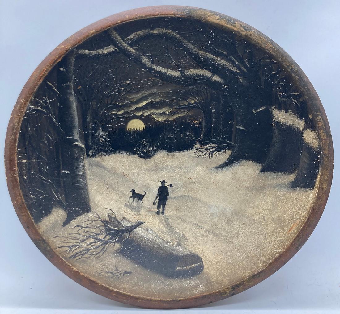 PRIMITIVE/VINTAGE - TURNED WOOD - DOUGH BOWL HAND PAINTED FOLK-ART 12" (1 of 7)