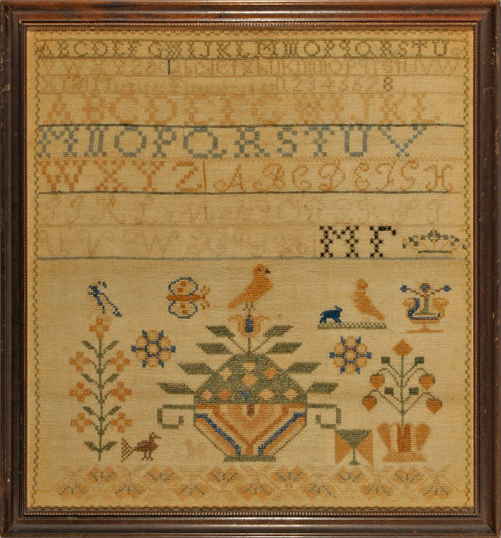 TWO PENNSYLVANIA NEEDLEWORK SAMPLERS WITH ONE STORY. (1 of 2)