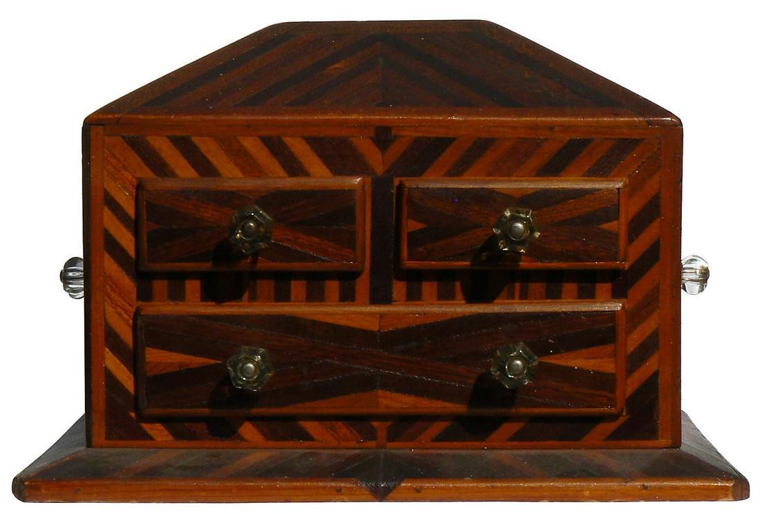 Decorative Folk Art marquetry box with three drawers (1 of 11)