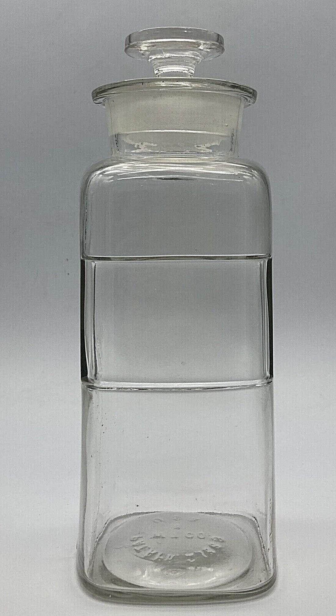 1889 DRUG STORE PHARMACY APOTHECARY MEDICINE GLASS JARS BOTTLE STOPPER 10" tall (1 of 8)