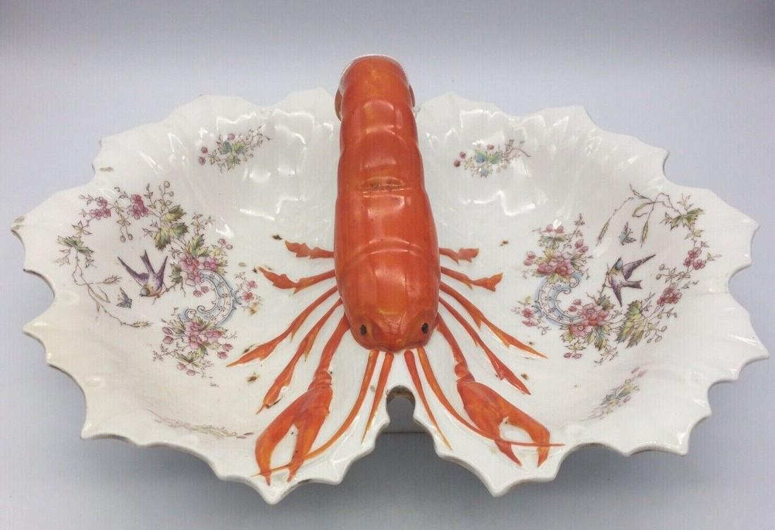 Vintage Figural Lobster Handled Divided Porcelain Serving Bowl Dish (1 of 8)