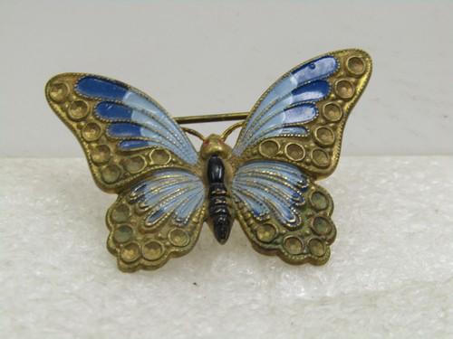 Vintage Blue Enameled Butterfly Brooch, C-Clasp, 1930's (1 of 6)