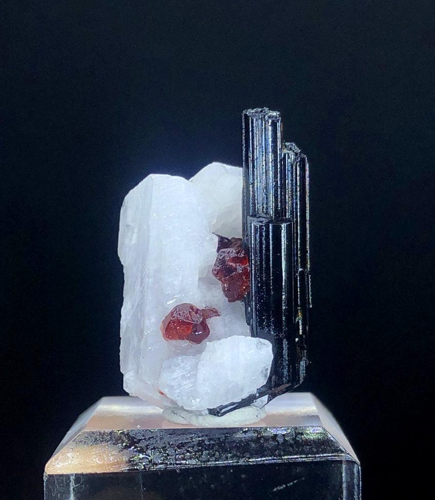Red Garnet Crystals With Schorl Tourmaline Feldspar Mineral Specimen, Raw Garnet, Garnet Stone, (1 of 6)