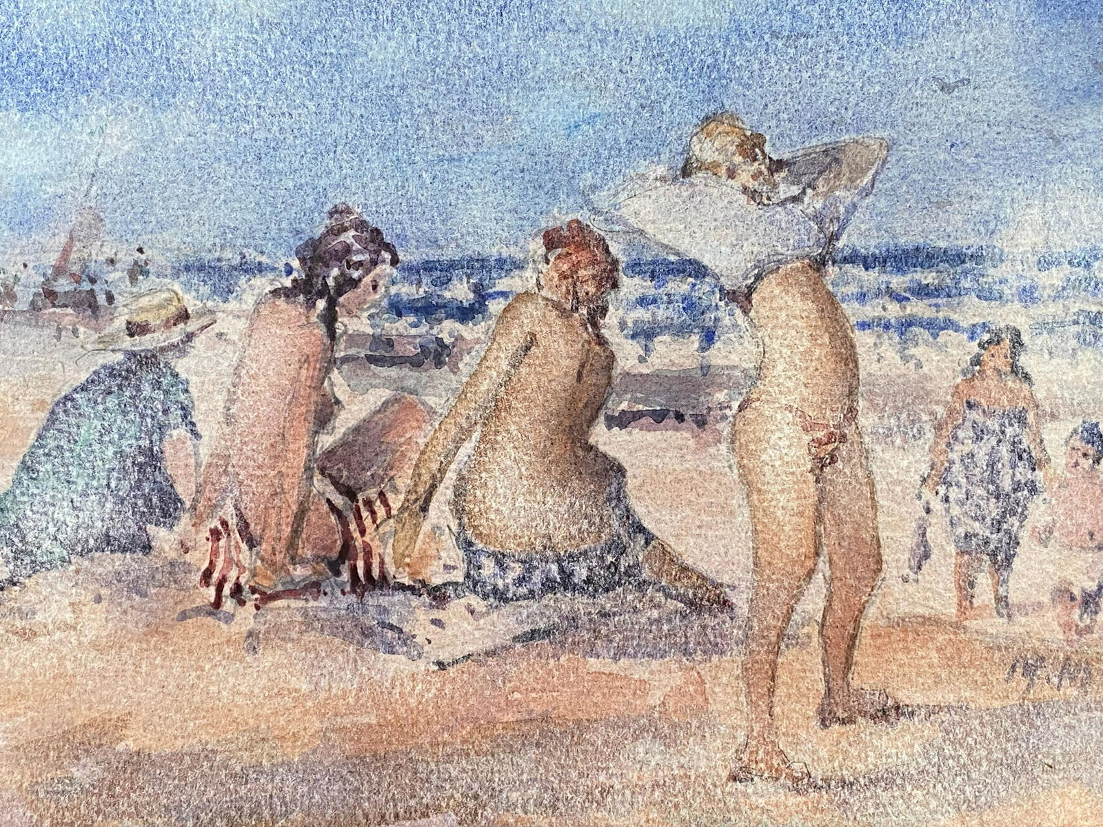 MAURICE MAZEILIE-FRENCH IMPRESSIONIST WATERCOLOUR - Girls Beach Day (1 of 5)