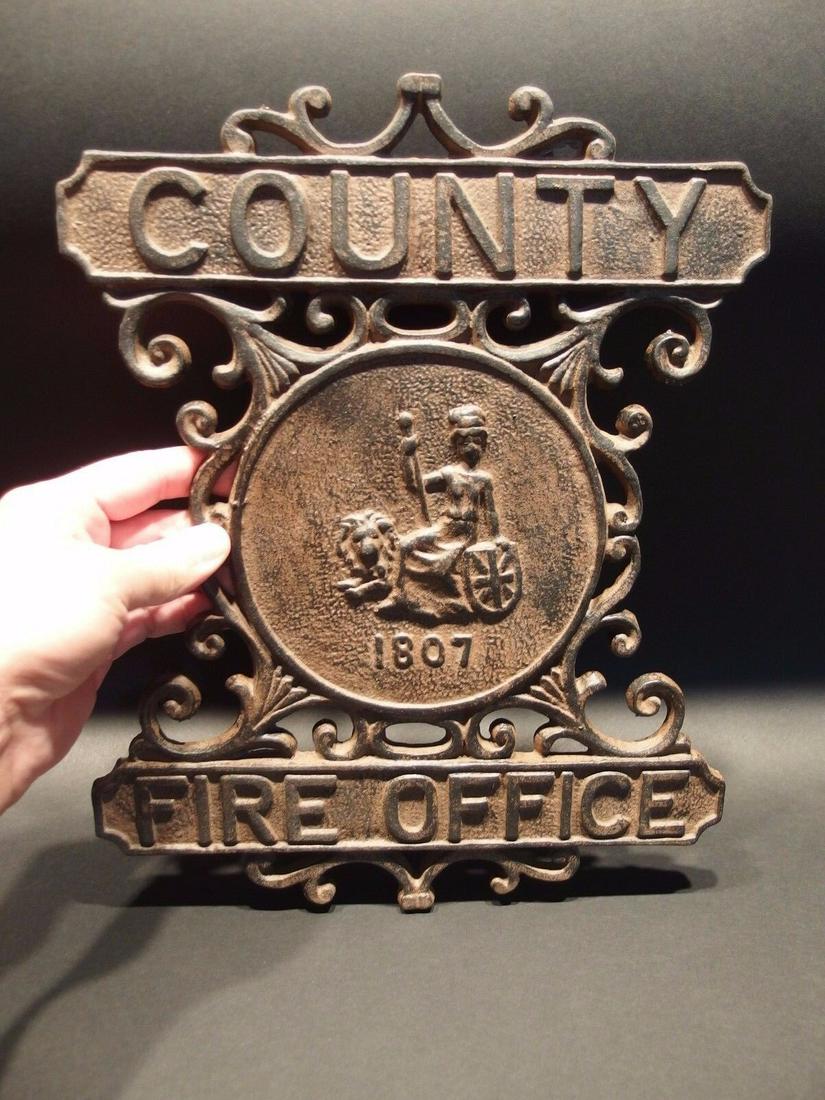 Heavy Cast Iron County Fire Office Sign 1807 Fireman (1 of 8)