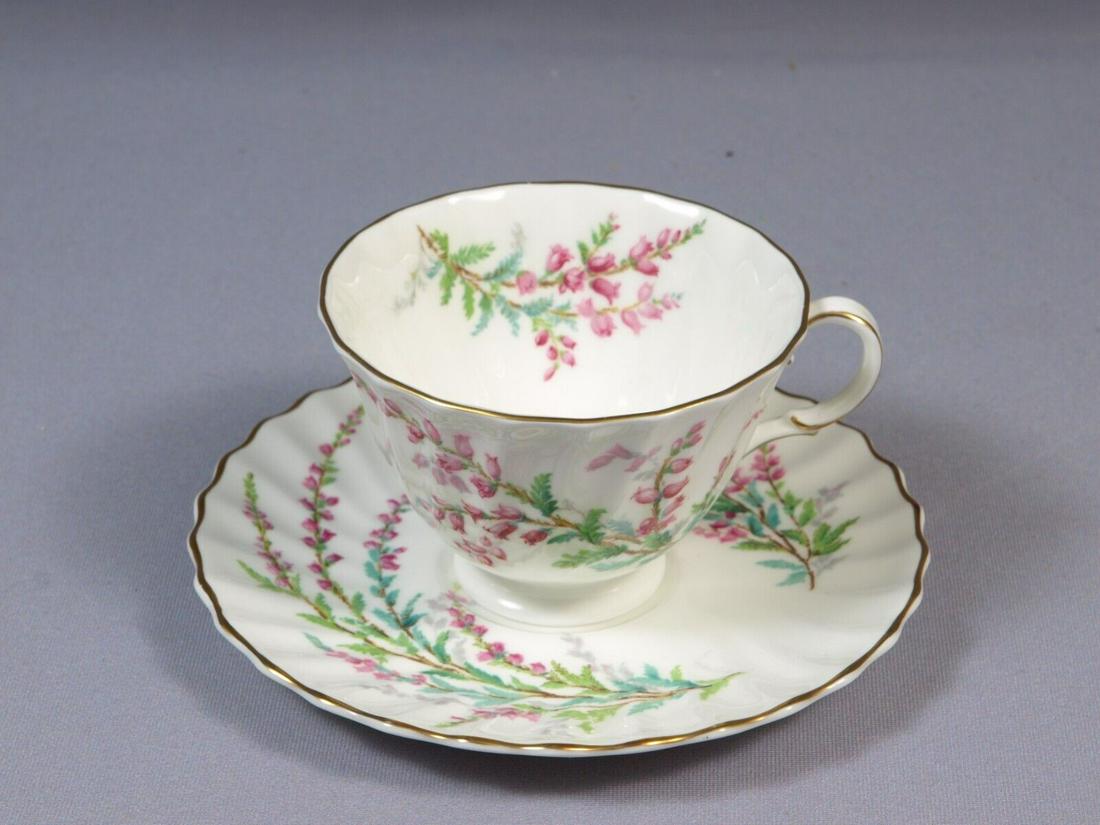 Artist Signed Royal Doulton BELL HEATHER PLACE Coffee Tea cup Saucer Set: This is a gorgeous Bone china Coffee/Teacup and Saucer set, from the Bell Heather (H4927) pattern by Royal Doulton, Made in England. This pattern has been discontinued, it was originally manufactured