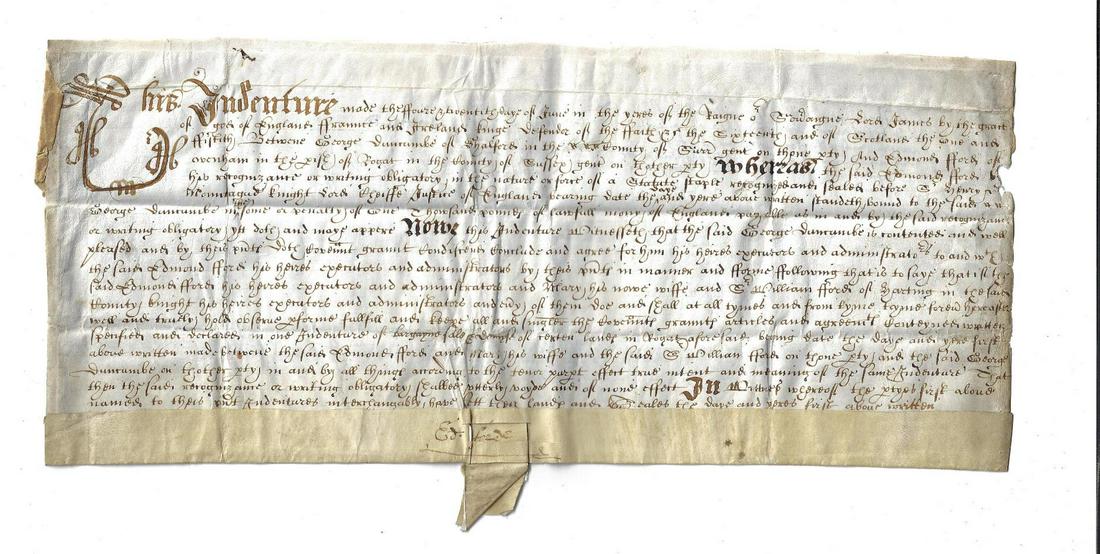 1619 English Vellum Indenture Reign of King James (1 of 2)
