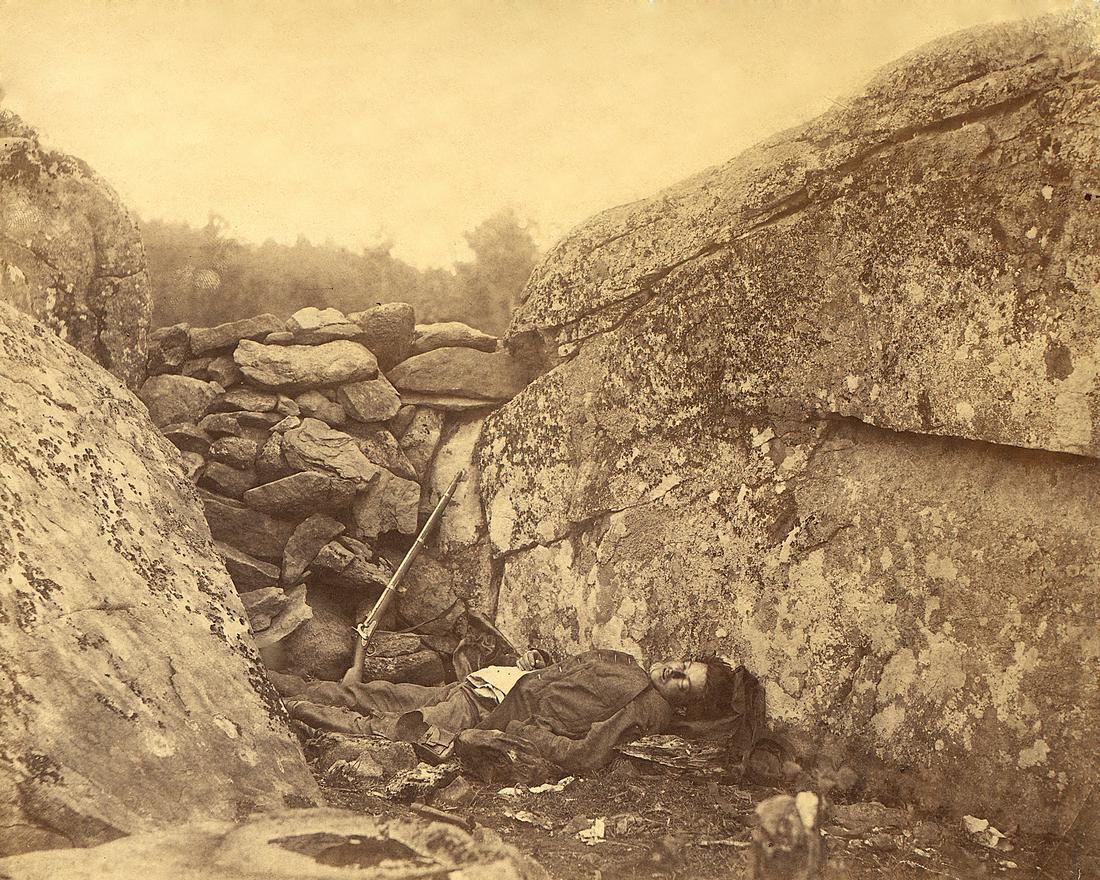 C. 1862, HOME OF REBEL SHARPSHOOTER, BY ALEXANDER GARDNER: Title: C. 1862, HOME OF REBEL SHARPSHOOTER, BY ALEXANDER GARDNER Artist/Source: ALEXANDER GARDNER Medium: CONTEMPORARY DYE BASED PHOTOLITHOGRAPH Date/Period: 1862 Dimension [INCHES]: 8 x 10 Origin: GE