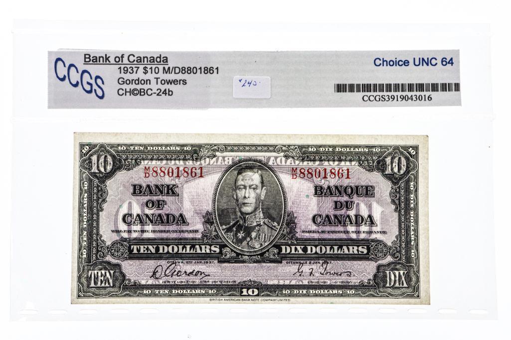 Bank of Canada 1937 $10 - Gordon Towers - Choice UNC 64 Certified (1 of 2)