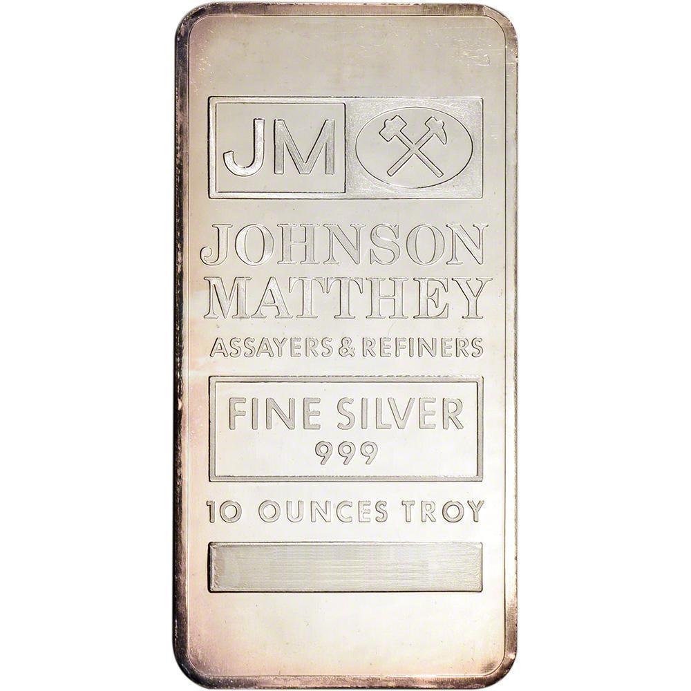 Vintage JM Johnson Matthey .999 Fine Silver 10 oz. Bar, Serialized, JM Logo on The Back (1 of 2)