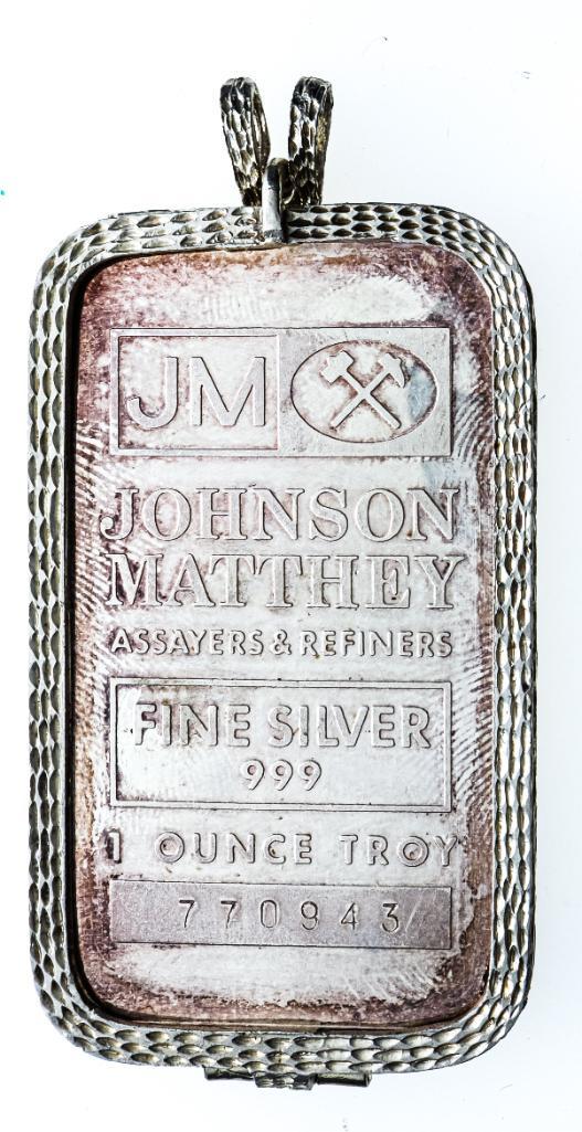 JM Johnson Matthey .999 Fine Silver 1oz. Bar With Bezel Frame - 39 Grams GW (1 of 2)