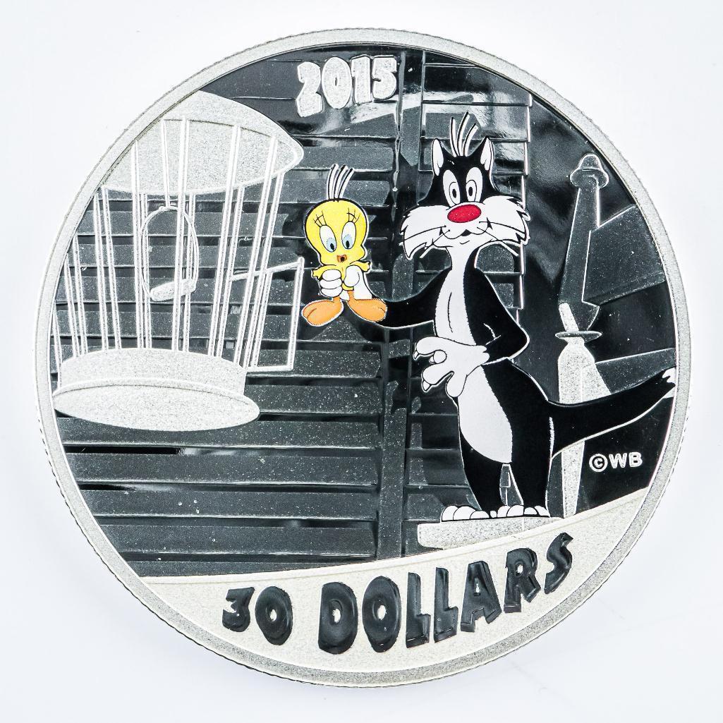 RCM 2015 Looney Tunes Series - Fine Pure Silver $30 Coin - Wood Display Case (1 of 4)