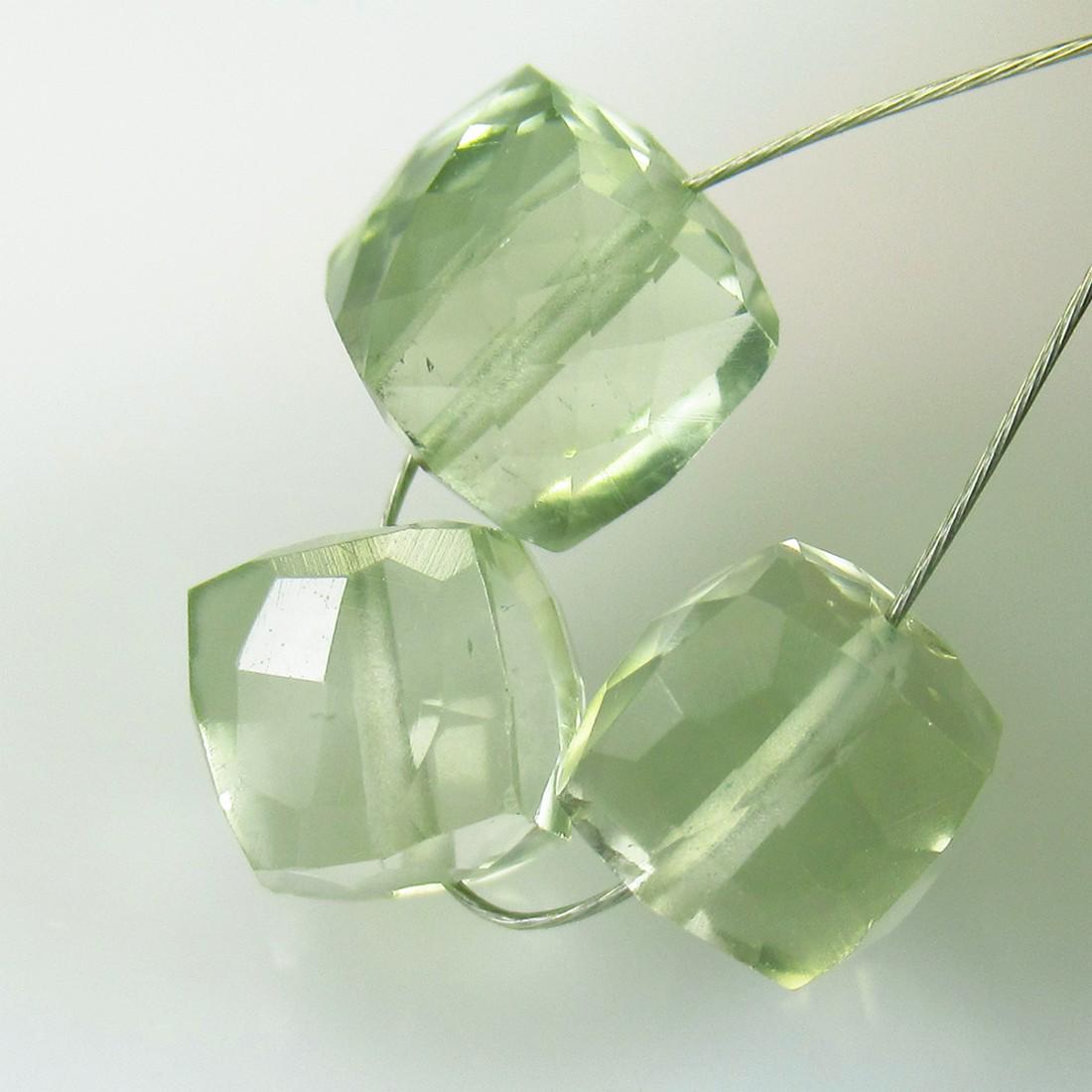 8.00 Ct Natural 3 Green Amethyst Drilled Square Beads (1 of 2)