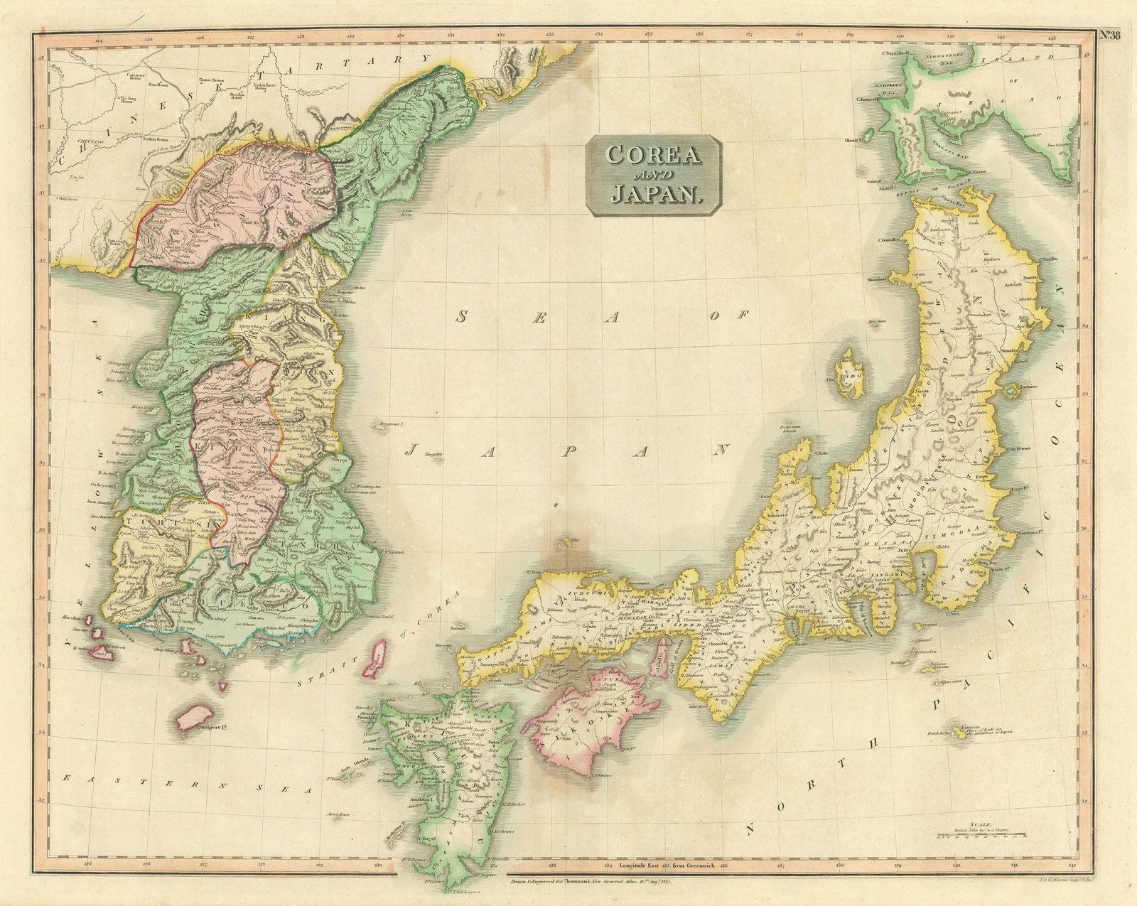 Corea and Japan by John Thomson. East Asia. Korea 1817 old antique map chart: TITLE/CONTENT OF MAP: 'Corea and Japan' DATE PRINTED: Published in 1817. Engraved on 16th August 1815; this date is marked on the map IMAGE SIZE: Approx 53.0 x 66.5cm, 20.75 x 26 inches (Large); Pleas