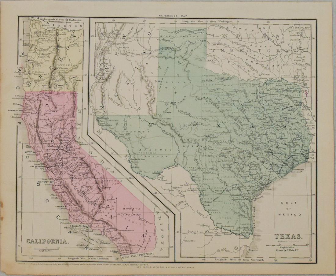 1856 Cornell/Appleton Map of Texas and California -- Texas [with] California (1 of 1)