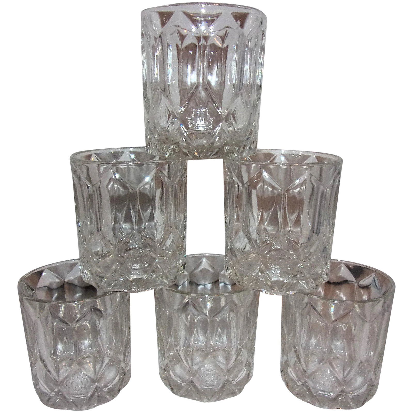 Vintage Crown Royal Diamond Cut Pillow Embossed Base Whiskey Glasses- Set of 6 (1 of 5)