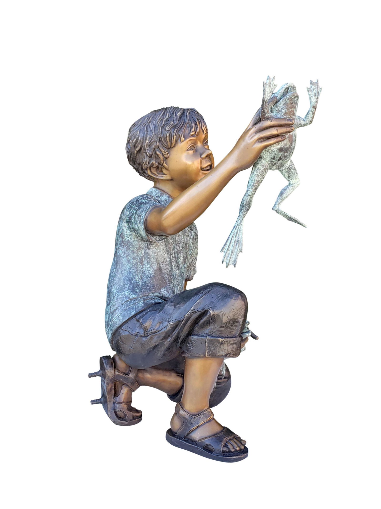 A Little Boy Playing with Two Frogs Bronze Statue Fountain 18" x 16" x 25"H (1 of 10)